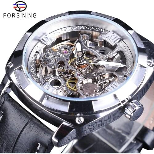 Forsining Sport Watches Black Silver Open Work Clock Male Luminous Waterproof Mens Automatic Wrist Watches Top Brand Luxury