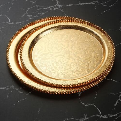 European-style tea tray Round stainless steel high-grade tray for household use Xinjiang large plate chicken tray with cup