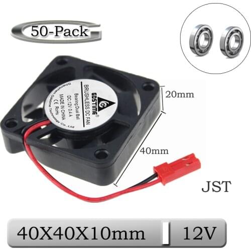 50Pcs/Lot Gdstime DC 12V 40mm 40x10mm Dual Ball Brushless High Speed Cooling Fan 4010B 4cm JST Connector 3D Printer Cooler