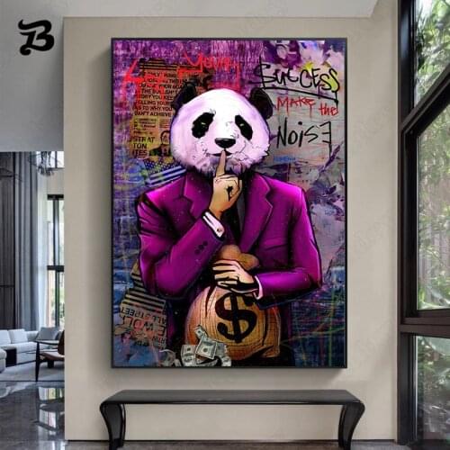 Purple Panda Portrait Poster Head Character Prints Canvas Painting Motivational Street Wall Art Picture for Living Room Decor