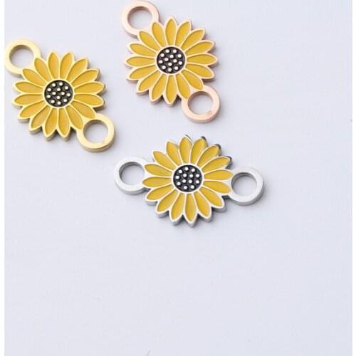 Fnixtar 20Pcs 19*12mm Sunflower Connector Charms Mirror Polish Stainless Steel Charms For DIY Making Necklace Braid Bracelets