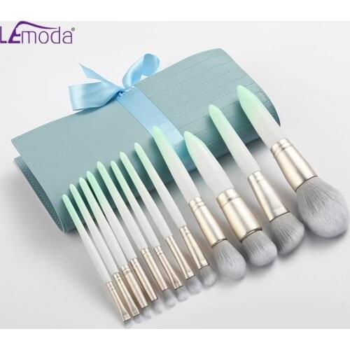 Lemoda 12Pcs/Set Makeup Brushes Gradient Green Handle Powder Foundation Eyeshadow Eyebrow Lip Blush Blending Cosmetic Tools Kits