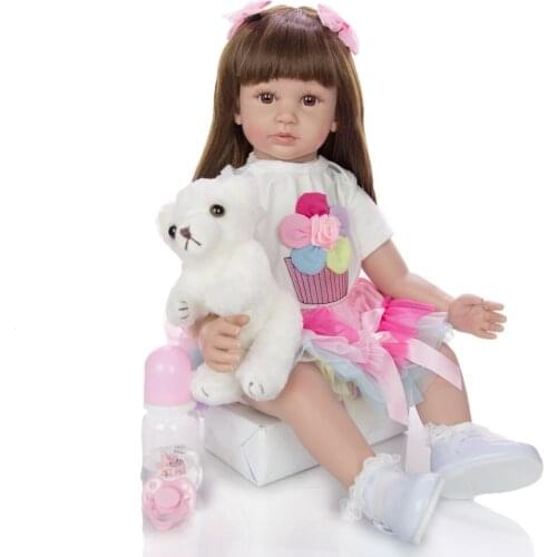 Pretty girl baby reborn toddler girl silicone vinyl dolls 24" 60cm soft touch real ture bebes reborn princess dolls toys for ch