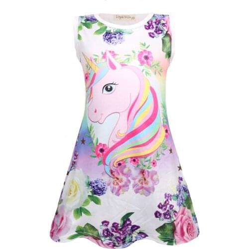 Summer Butterfly Girls Unicorn Dresses For Girls Sleeveless Cartoon Floral Princess Unicorn Clothes Party Dress