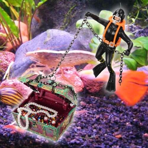 Mayitr Treasure Hunter Chest Air Action Diver Hunter Treasure Decor Aquarium Fish Tank Decoration Underwater Landscape Ornaments