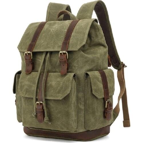 M380 New Arrive Waterproof Oil Wax Canvas Leather Backpack Men Travel Vintage Drawstring Rucksack Large Capacity String Laptop