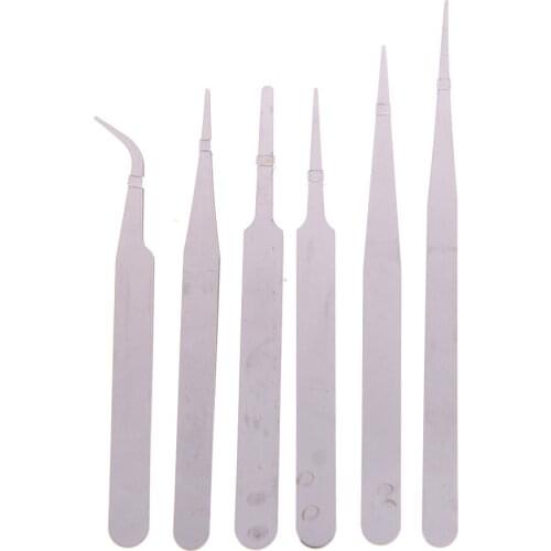 New 6Pcs/set Stainless Steel Precision Tweezer Set All Purpose Anti Static Tool Kit Sewing Tool Kitchen Tools