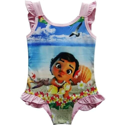 2018 New Moana Beach trolls Girls dress vaiana Bikini one piece Swim Bow wear Kids Vampire Children dress Swimsuits 4-9 Year