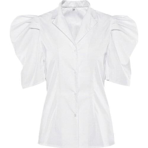 New Women White Shirts Design Sense Top Short Sleeve Bubble Spring And Summer 2020 European American Sexy Chemisie Femme