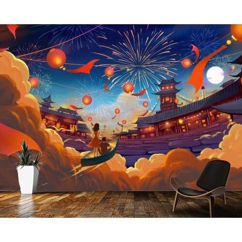 Papel de parede Chinese style architecture landscape celebration wallpaper mural,living room bedroom wall papers home decor