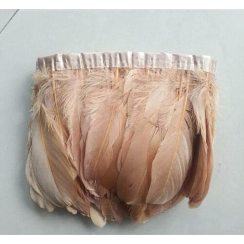 Wholesale 2 yards Light brown goose feather ribbon 15-20 cm DIY trimming clothing hat belt cock feather cloth with decoration