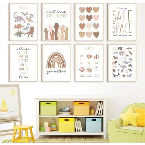 Cartoon Dinosaur Alphabet Hand Rainbow Nursery Nordic Posters And Prints Wall Art Canvas Painting Wall Pictures Child Room Decor