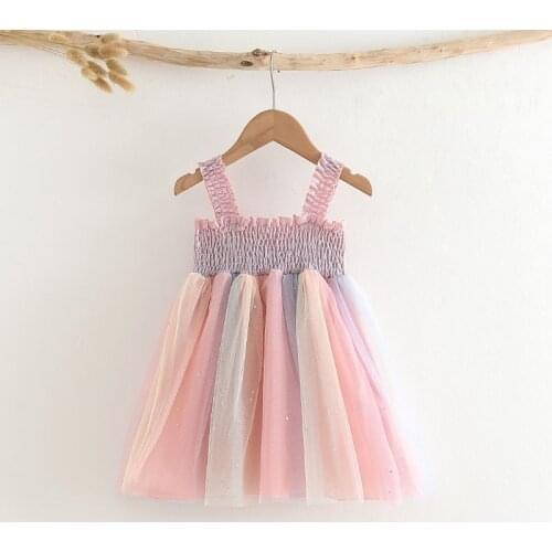 Girls Dress Party Costume 2021 New Summer Girl Baby Colorful Princess Dresses Children Sweet Clothing Kids Elegant Suit 3-7Y