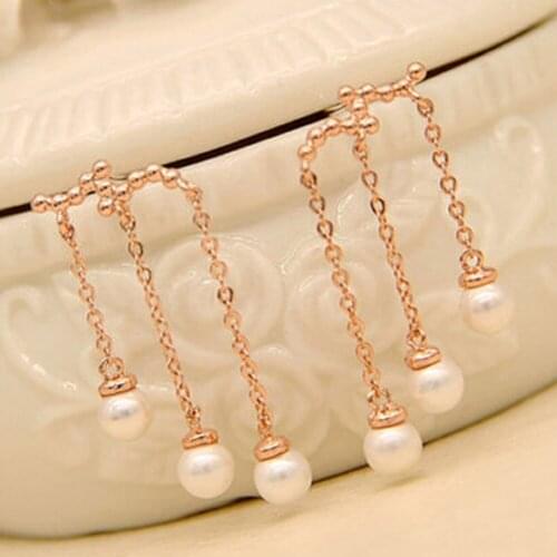 Silver plated jewelry for women three long tassel Imitation pearl earrings of advanced hotel banquet fashion jewelry wholesale