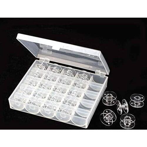 25Pcs 2518p Clear Sewing Machine Bobbins Spools Empty Bobbins Spools Plastic Storage Box For Home Sewing Accessories Tools