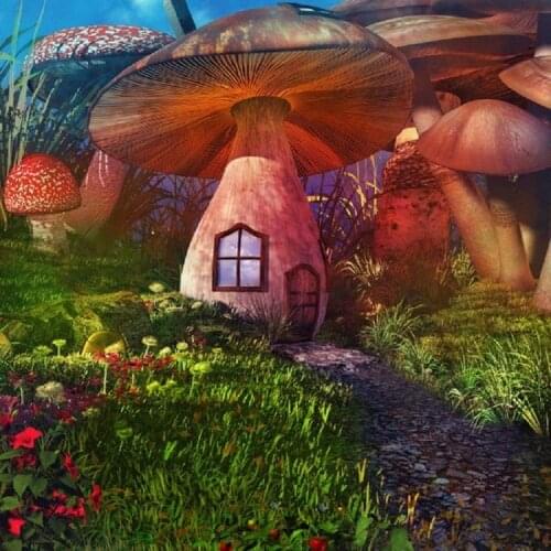 Nitree Photo Studio Props Backdrop Magic Forest Pink Mushroom House Vinyl Background For Childrens Portrait Photography