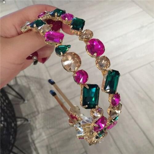 Handmade Luxury Hair Accessories Bling Full Colored Crystal Headband Rhinestone Hairbands For Girls Women Metal Jewelry