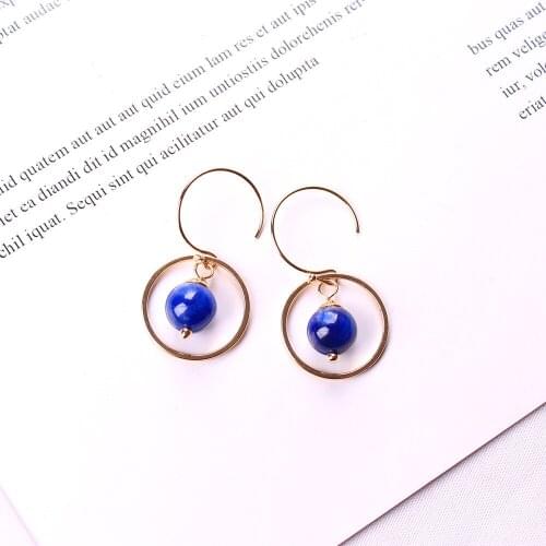 925 Sterling Silver 14K Gold-Coated Natural kyanite European And American Simple Ear Hook Earrings Fashion Earrings Jewelry