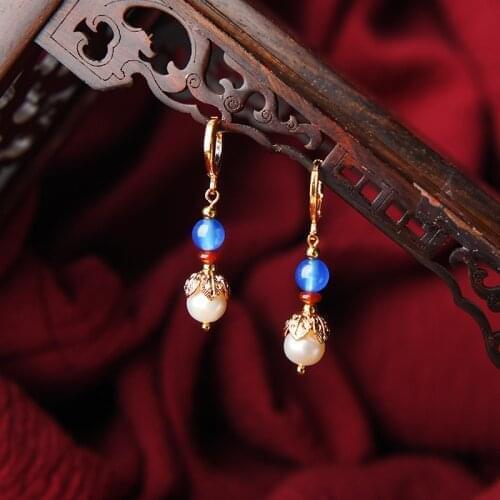 Nature pearls ear earrings, New Original nonporous earrings ,New Ethnic jewelry copper flowers earrings