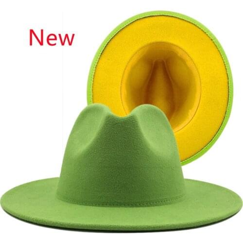 Fedora hat yellow red bottom wide brim Panama felt hat, mens jazz hat church top hat ladies hat men 2021шляпаженская
