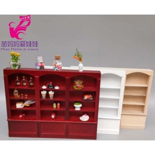1/12 Doll house display cabinet white living room mini furniture window showcase table desk set