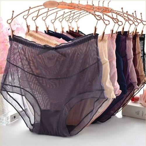 Womens Panties High Fit Sexy Bow Ultra-thin Mesh Transparent Panties Plus Size Sexy Lace Lingerie Big Briefs with High Waist
