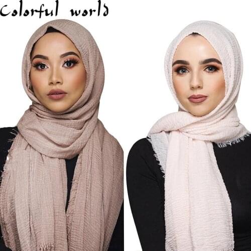 Wholesale price 70*175cm women muslim crinkle hijab scarf femme musulman soft cotton headscarf islamic hijab shawls and wraps