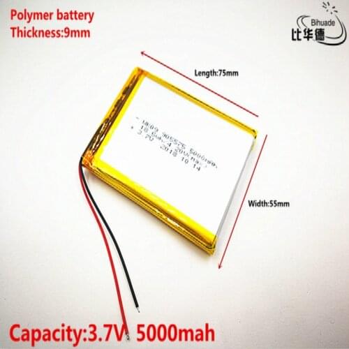 10pcs Liter energy battery Good Qulity 3.7V,5000mAH 905575 Polymer lithium ion / Li-ion battery for tablet pc BANK,GPS,mp3,mp4