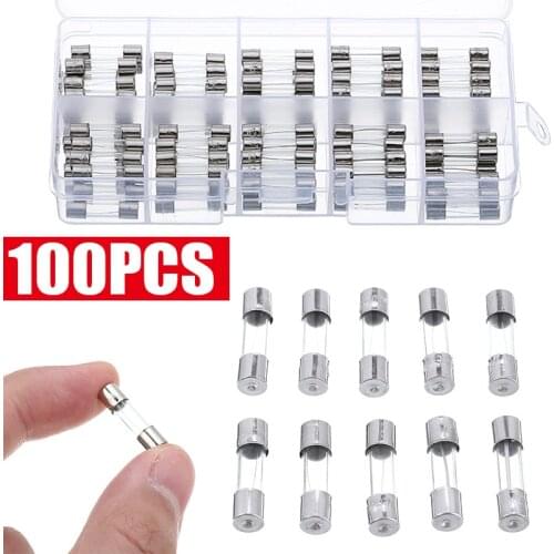 100pcs Electric Glass Tube Fuse 0.2-15A Quick Fast Blow Fuse Assortment Kit 5x20mm with Box
