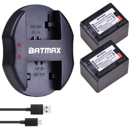 2Pcs BP-727 BP 727 BP727 Battery + USB Dual Charger for Canon VIXIA HF R30 M50 M52 500 M56 M506 R36 R38 R306 R400 R500 R600 R60
