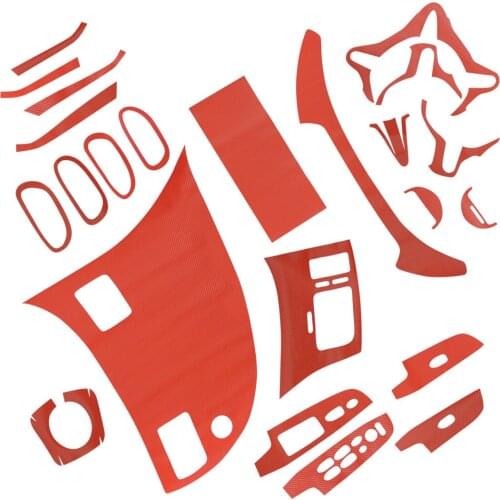 24pcs Red Carbon Fiber Texture Pattern Interior Sticker Decal Trim Kit Decoration Fit For Honda Civic 2006 2007-2009 2010 2011