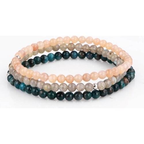 High Quality 3pc/set New Cute Design Lady Bracelet Small Size 4mm Natural Stone Beaded Stretch Bracelet Set Women