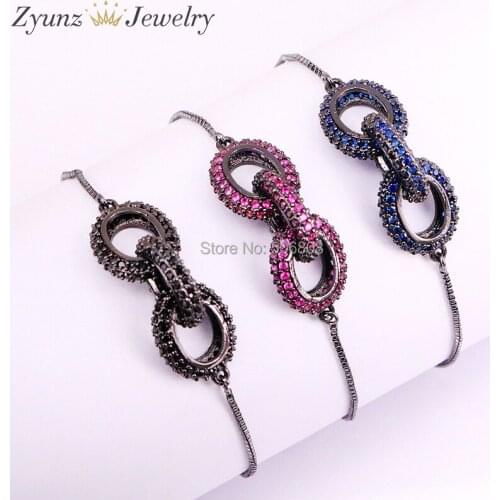5PCS ZYZ325-9655 CZ Micro Pave Oval Chain Shaped Connector, Gunmetal Color Cubic Zirconia Oval Link Connector Beads Bracelet