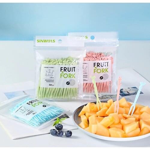 50Pcs plastic Fruit fork disposable small household children eat creative cute fruit stick forks cartoon Home kitchen accessorie