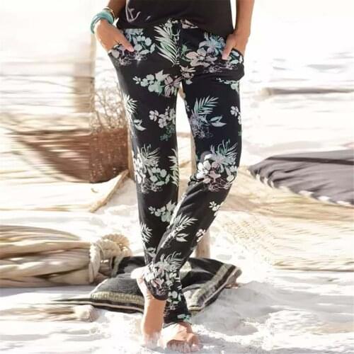 Womens Casual Floral Print Pants Loose Elastic Band Sports Pants Vintage Leisure Time Pockets Trousers Summer Refreshing 2021