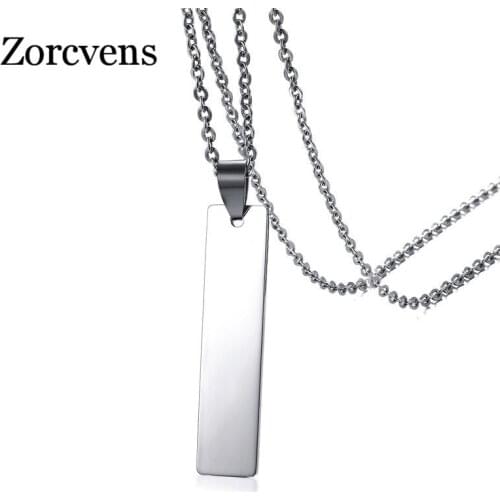 ZORCVENS Women Necklace Name Info Pendant Stainless Steel Link Chain Dog Tag Bar Named Female Jewelry