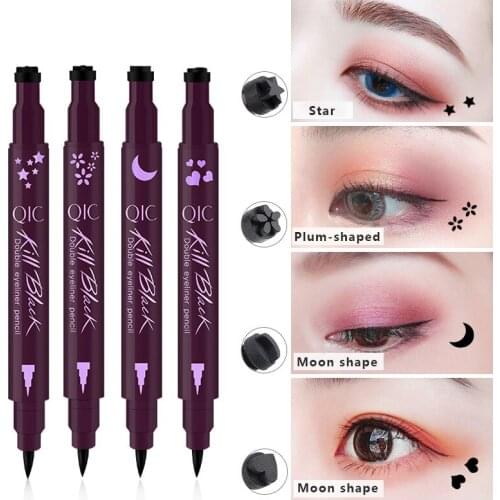 3Pcs Black Liquid Eyeliner Double-Head Eye Liner Pen Star Heart Plum Blossom Moon Stamp Eyeliner Makeup Cosmetic Maquiagem TSLM1