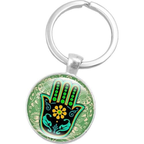 CIBOCIBO Hand of Fatima Keychain For Men New Fashion Classic Silver Color Keychain Luxury Round Keychain Ring Jewelry Men Gift