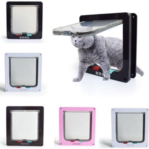 Hobbylane 4 Way Lockable Dog Cat Doors Pet Cat Puppy Dog Gates Door Lockable Safe Flap Door 20*19*5.5cm Free Shipping