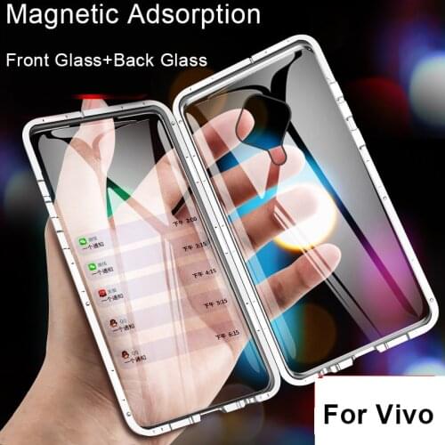 For Vivo V17 Case 360 Double Side Metal Magnetic Glass Magnet Case Cover For Vivo V17 Neo V 17 Pro S5 Y9S Shockproof Armor Funda