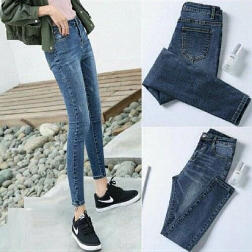 Denim scratched jeans women jeans washed pencil jeans high waist ankle-length pants elastic slim trousers students jeans