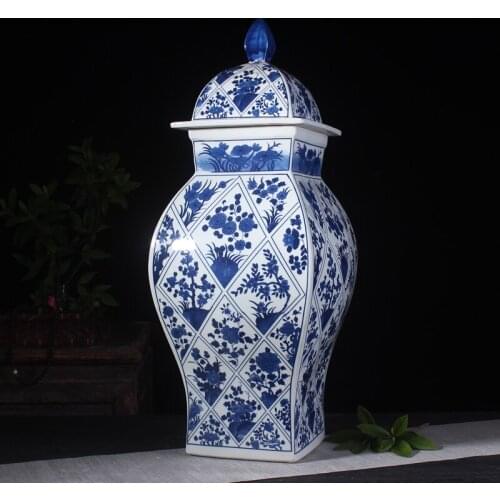 Jingdezhen Porcelain Vase Blue And White Porcelain Ginger Jar Study Hotel Large Decoration Jar ceramic temple jar