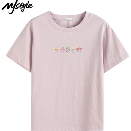 MJstyle Print Short Sleeves T-Shirt Women O-Neck Tees Summer Casual Streetwear Women Cute Tops Hip Hop kawaii Clothing 521100083