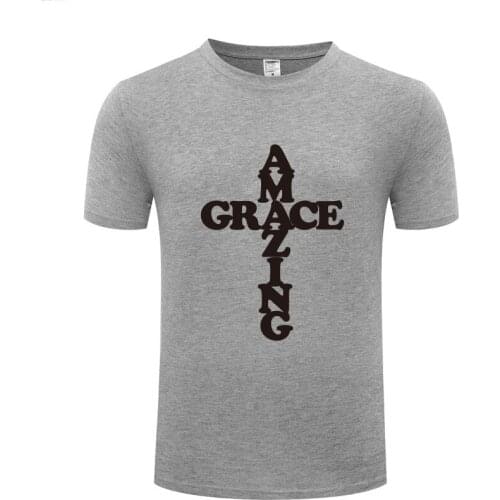 Funny Amazing Grace in Cross Christian Jesus God Cross Cotton T Shirt Novelty Men O-Neck Summer Short Sleeve Art T Shirts