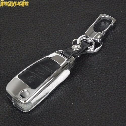 Jingyuqin 5PCS For Audi A1 A3 A4 A5 A6 A7 A8 R8 Q3 Q5 Q7 TT 80 B5 B6 B7 B8 C5 C6 R8 With Buckle Zinc Alloy+Leather Car Key Case