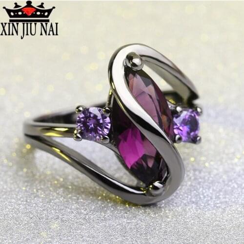 Trendy Purple Engagement Wedding Rings For Women Horse Eye Cz Black Gold Rings Party Jewelry emerald ring silver 925 jewelry