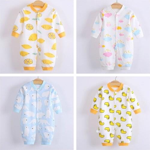 New BABY Boys Girls Rompers Infant Single-Breasted Long Sleeves Autumn Winter Clothes Baby Cartoon Printed Cotton Bodysuit 0-12M