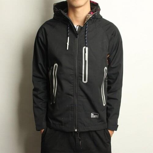 New men autumn winter Japanese youth jacket Noctilucent clothing Reflective zipper Overalls slim coat Hooded assault outerwear