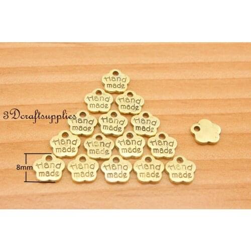 Metal label tag HANDMADE charm alloying golden 8 mm 50 pieces i84