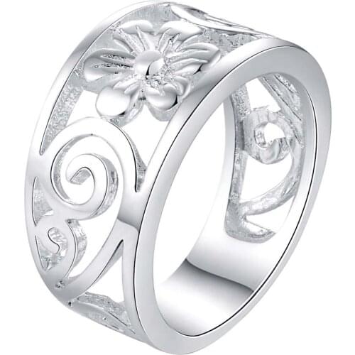 Fashion Silver color flower finger ring size 6 # 7 # 8 # 9 # pretty cute street style for woman good quality AR210
